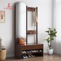 ราคา กระจกแต่งตัวตั้งพื้นไม้เนื้อแข็งพร้อมราวแขวนเสื้อผ้าในตัว ตู้เก็บของทางเข้า กระจกใช้ในบ้านพร้อมราวแขวนเสื้อผ้า ลิ้นชัก แ (47504628255)