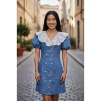 ราคา เดรสยีนส์คอปก ลายเชอรี่ งานป้ายChalita 2XL (29771689916)