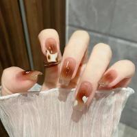 ราคา (กล่องเล็บปลอม) Super Sweet Love Nail Art ฤดูใบไม้ร่วงและฤดูหนาว Warm Heart Caramel Amber Blush สวมใส่เล็บหวานไวท์เทนนิ่งเล็บปลอม (50001096209)