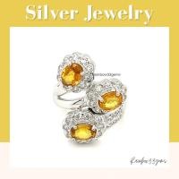 ราคา yellow sapphire แหวนเงินแท้925 ประดับพลอยบุษราคัมบางกะจะ สีเหลืองทอง พลอยแท้ พลอยไทย (21313993669)