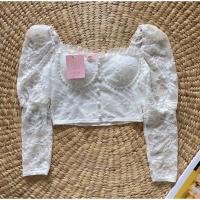 ราคา เสื้อผ้ามือ✌ เสื้อแขนยาวลูกไม้ ครอป งานป้าย ลูกไม้ งานป้าย Nicha ผ้าลูกไม้ (20658510172)