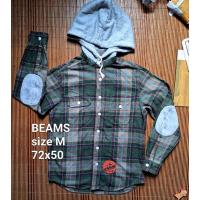 ราคา HIJAU KEMEJA BEAMS Army Green Check Flannel Hoodie Shirt (25243236814)