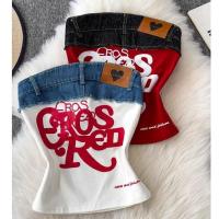 ราคา Retro Hot Girl Letter พิมพ์ Tube Top ฤดูร้อน Denim เย็บ Slim-fit Camisole (29036558954)
