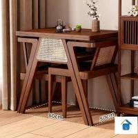 ราคา WARREN โต๊ะรับประทานอาหารเก้าอี้ชุดลำลองประหยัดพื้นที่หวายไม้เนื้อแข็งทำ (28519758058)