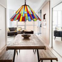 ราคา ทิฟฟานี่จี้โคมระย้า,ไฟเพดานที่มีสีสัน,วินเทจตกแต่งบ้านกระจกสีตารางโคมไฟห้องเริ่มต้นแขวนโคมไฟ (55801707650)