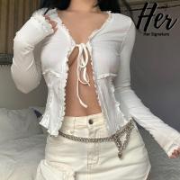 ราคา พร้อมส่ง/2สี ครอปสายฝอ ครอปแขนยาว เสื้อเว้าอก เสื้อโชว์อก ปาดไหล่แขนยาว ครอปผ้าร่อง ครอปไหมพรม ครอปผูกหน้า 3807 (20707922392)