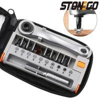 ราคา STONEGO กระเป๋าซ่อมมัลติฟังก์ชั่นปฏิบัติจักรยานเสือภูเขาชุดซ่อมจักรยานจักรยานกระเป๋ามินิแบบพกพา Ratchet ไขควงเครื่องมือ (41026359196)