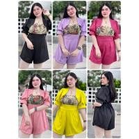 ราคา จั๊มสั้นสาวอวบ ฮ124 จั๊มสั้นซาร่าแต่งผ้าทอ จั๊มสูทขาสั้น (19350664108)