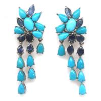 ราคา ต่างหูพลอยแท้ เทอร์คอยส์(Turquoise) และ ไพลิน-น้ำเงิน เงินแท้ 925 ชุบทองคำขาว (40014525471)