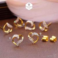 ราคา ต่างหูทองคำแท้ 90% ทรงหัวใจฝังเพชรสวิสCZ (แป้นทอง) รูปโครงหัวใจ มีใบรับประกัน (5495136075)