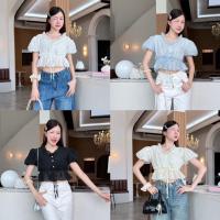 ราคา Dina Top เสื้อครอปคอระบายแต่งเชือกรูดผูกเอว งานแขนพองตุ๊กตา (22943180582)