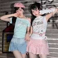 ราคา เสื้อยืดเปิดไหล่ลูกปัดลูกไม้ฤดูร้อนพิมพ์ลายเนื้อแกะน่ารักสายรุ้ง โดปามีน แขนสั้นด้านบนสําหรับผู้หญิง (43451930160)