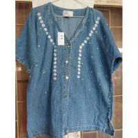 ราคา เสื้อยีนส์ งานปักดอกขาว #2 (27158154037)