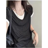 ราคา เสื้อแขนสั้น คอถ่วง2เลเยอร์ ผ้าบางเบาใส่สบาย #80123 (41264387754)