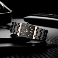 ราคา นาฬิกาข้อมือผู้ชายทรงสี่เหลี่ยมนาฬิกาควอตซ์ผู้ชายสายเหล็กสายเหลี่ยมหน้าปัดทรงสี่เหลี่ยมบางเฉียบสไตล์ธุรกิจย้อนยุค (28880509334)