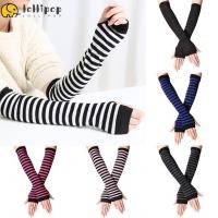 ราคา Women Girls Cotton Fingerless Long Gloves Wristband Arm Warmer Long Sleeve Striped Elbow Mitten Knitted Handschoenen (11986816722)