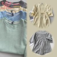 ราคา ชุดเซ็ตเสื้อแขนสั้่น ชุดเซ็ท2ชิ้น คอกลม+กางเกงขาสั้นสีพื้น สีพาสเทล น่ารักมากๆ (15481307379)