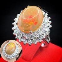 ราคา แหวนโอปอลไฟ (พลอยหายาก) ล้อมเพชร แหวนเงินแท้ ชุบทองคำขาว พลอยโอปอลแท้ เพชร Swiss YTG-11138 (24287001246)