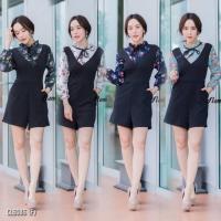 ราคา จั้มสูทขาสั้น คอระบายแต่งริบบิ้นผูกโบว์ แขนยาวปลายแขนจั้ม (954039113)