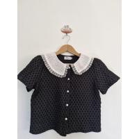 ราคา เสื้อดำปกคอบัวสีขาวลายฉลุ (56802721251)