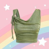 ราคา เสื้อครอปท็อป ปาดไหล่ ผูกไหล่ข้างเดียว งานดีย์ (24828447566)