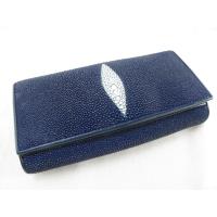 ราคา Clutch คลัช กระเป๋าสตางค์ กระเป๋าตังค์ผู้หญิง สองพับยาว หนังปลากระเบน สีน้ำเงิน กรมท่า Genuine Blue Stingray Skin Clutch (927801549)