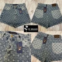 ราคา กางเกงขาสั้น ผ้ายีนส์เนื้ออย่างดี ฟอกสีสนิม ทอลวดลายLV Vintage ลายMonograms (4879515775)