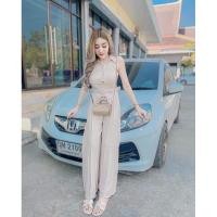 ราคา ชุดจั๊มสูทแขนกุด ผ้าอัดพลีท พร้อมเข็มขัด (10902257564)