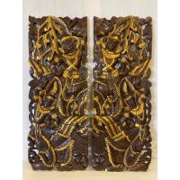 ราคา ไม้สัก แกะสลัก ติดผนัง ลายกินรีคู่ ปัดทอง Set 2 แผ่น ขนาด 35x90 cm. งานไม้สัก ไม้ฉลุ ไม้แขวนผนัง ของตกแต่ง (27676105840)