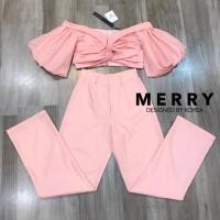 ราคา ชุดเซท เสื้อเปิดไหล่ กางเกงเอวสูง สีชมพูสดใส แบบแม่อั้ม งาน merry money store sizeS อก 32-33 เอว 25-26 สพ 34-35 (1042827410)
