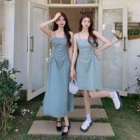 ราคา เดรสสีฟ้า เดรสสายเดี่ยว กระโปรงทรงเอยาว ชุดออกงาน ชุดไปคาเฟ่ ชุดไปทะเล ชุดเที่ยวกลางคืน (26503313460)