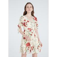 ราคา Dress เดรส ชุดกระโปรง ชุดไปคาเฟ่ ชุดไปทะเล ชุดไปเที่ยว Size S lynaround Lyn Around U-Collar Rose Embroidered Dress (5694182297)