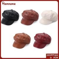 ราคา HANNA Newsboy Cap ฤดูใบไม้ร่วงฤดูหนาว PU หนังสีทึบแฟชั่น Peaked Cap (57053573225)
