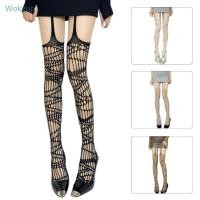 ราคา WOKE ผู้หญิง Fishnet ตาข่าย Suspender Tights Ripped Hole Sheer Garter เข็มขัดถุงน่อง (45504829359)