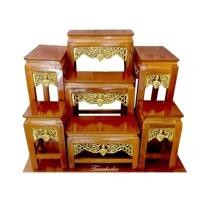 ราคา โต๊ะหมู่บูชา หมู่ 7 หน้า 5 สีไม้ กระจังทอง โต๊ะวางพระขนาด 10x5 นิ้ว (เฉพาะตัวบน 7 ชิ้น) ทองไม้ (21215390548)