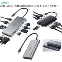 ราคา AUKEY USB Type C HUB Multiport HDMI 4K VGA RJ45 Gigabit PD100W USB 3.0 TFCard (27159960565)
