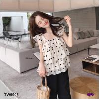 ราคา PE9905 Set เสื้อชีฟองสายระบาย ลายจุด งานสวยเก๋มาพร้อมกางเกงขายาวผ้าซาร่าสีดำ ปลายขากางเกงผุกโบว์ (5719857873)