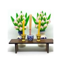 ราคา ชุดบูชา ขนาดเล็ก ชุดธูปเทียนพร้อมแจกัน ดอกบัวมงคล 9 ดอกสีขาวชมพู ดินปั้น วางหิ้งพระ F7 (4476883834)