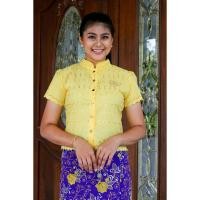 ราคา เสื้อลูกไม้ไทย เสื้อลูกไม้ปักลาย ชุดสุภาพสีเหลือง แขนสั้น คอจีน (7232137320)