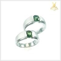 ราคา แหวนพลอยคู่รัก Ring of Love พลอยเขียวส่องแท้ เงินแท้ ชุบทองคำขาว (24340290785)