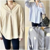 ราคา เชิ้ตลายทาง Uniqlo สีเหลือง เชิ้ตลายทางสีฟ้า เชิ้ตโอเวอร์ไซส์ Oversize (8550817917)