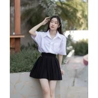 ราคา สินค้ามือสอง กระโปรงพลีทนักศึกษา กระโปรงพลีทมีขอบ พลีทมีขอบจีบใหญ่ ความยาว 18 เอว 26 นิ้ว (27124664318)