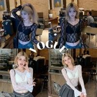 ราคา Vogueพร้อมส่ง เสื้อคอกลม แขนยาว ดีเทลซีทรูบางเบาเซ็กซี่ (61655) (27829253484)