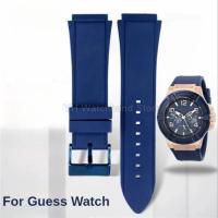 ราคา สายนาฬิกาซิลิโคนสําหรับ Guess W0040g3 W0040g5 W0247g3 ทนทานกันน้ํา 25x22 มม.เปลี่ยนพิเศษนูนอินเทอร์เฟซยางนาฬิกา (29792796020)