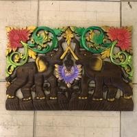 ราคา แผ่นไม้แกะสลัก ไม้สัก ไม้แกะสลัก ฉลุลายรูปช้างคู่ ขนาด 30*45 cm.ตกแต่งสีสัน สวยงาม ประดับตกแต่งผนัง (23157938561)