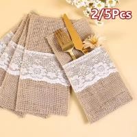 ราคา 2/5ชิ้นพิธีขึ้นบ้านใหม่ของขวัญมีดส้อมกระเป๋าคริสต์มาสตกแต่งโต๊ะผ้ากระสอบ ลูกไม้ภาชนะที่ใส่ช้อนส้อมกระเป๋า (27991538617)