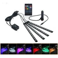 ราคา ไฟส่องเท้า12LED ไฟส่องเท้ารถยนต์ RGB กันน้ำ 4ชิ้น พร้อมรีโมทคอนโทรลไร้สาย 12V (3258581244)