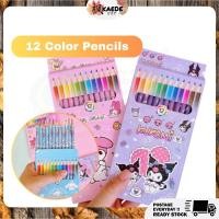 ราคา น่ารัก Sanrio ชุดดินสอสี 12 สี My Melody Kuromi Cinnamoroll Capybara Art Supplies Pelajar 文具 วิทยาลัย (41076112953)