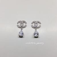 ราคา ต่างหูCC ฝังเพชรCZ ตุ้งติ้งเพชรทรงหยดน้ำ เงินแท้92.5% (9709317082)