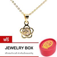 ราคา Tips Gallery สร้อยคอพร้อมจี้ เงิน 925 หุ้ม ทองคำ แท้ 24K เพชร รัสเซีย 0.75 กะรัต รุ่น Camellia Diamond Design TNS117 (494515871)